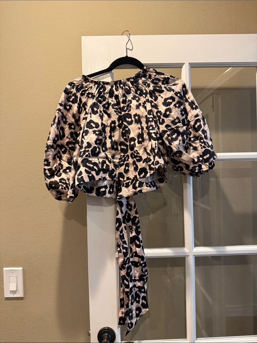 Rebecca Taylor Black and Beige Leopard Print Crop Top